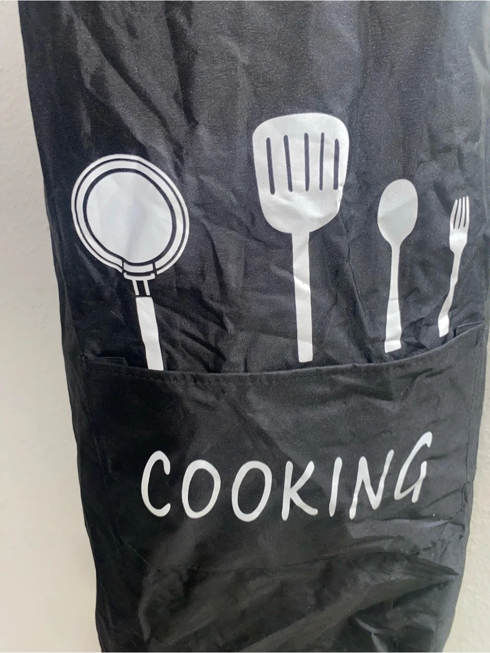 Black 'Cooking' Kitchen Apron with Utensil Design